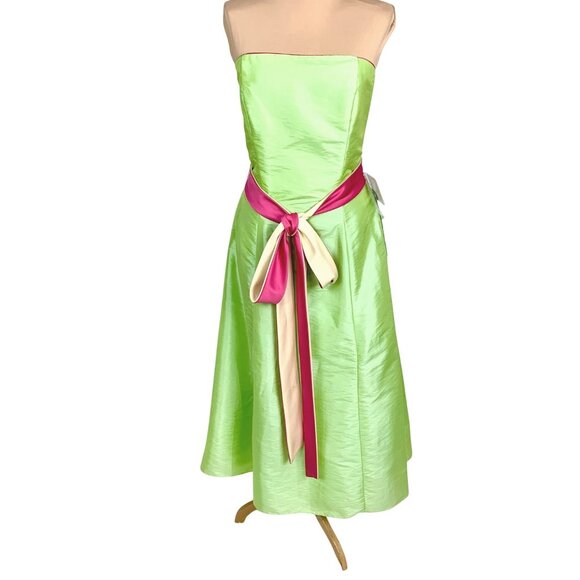 Jordan Strapless Apple Green Satin Midi Dress 8 Bridesmaid Fit Flare Prom Hoco - Picture 2 of 12